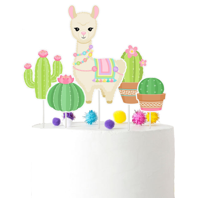 Llama Party Time - Festive Fiesta Llama Cartoon Cake Topper