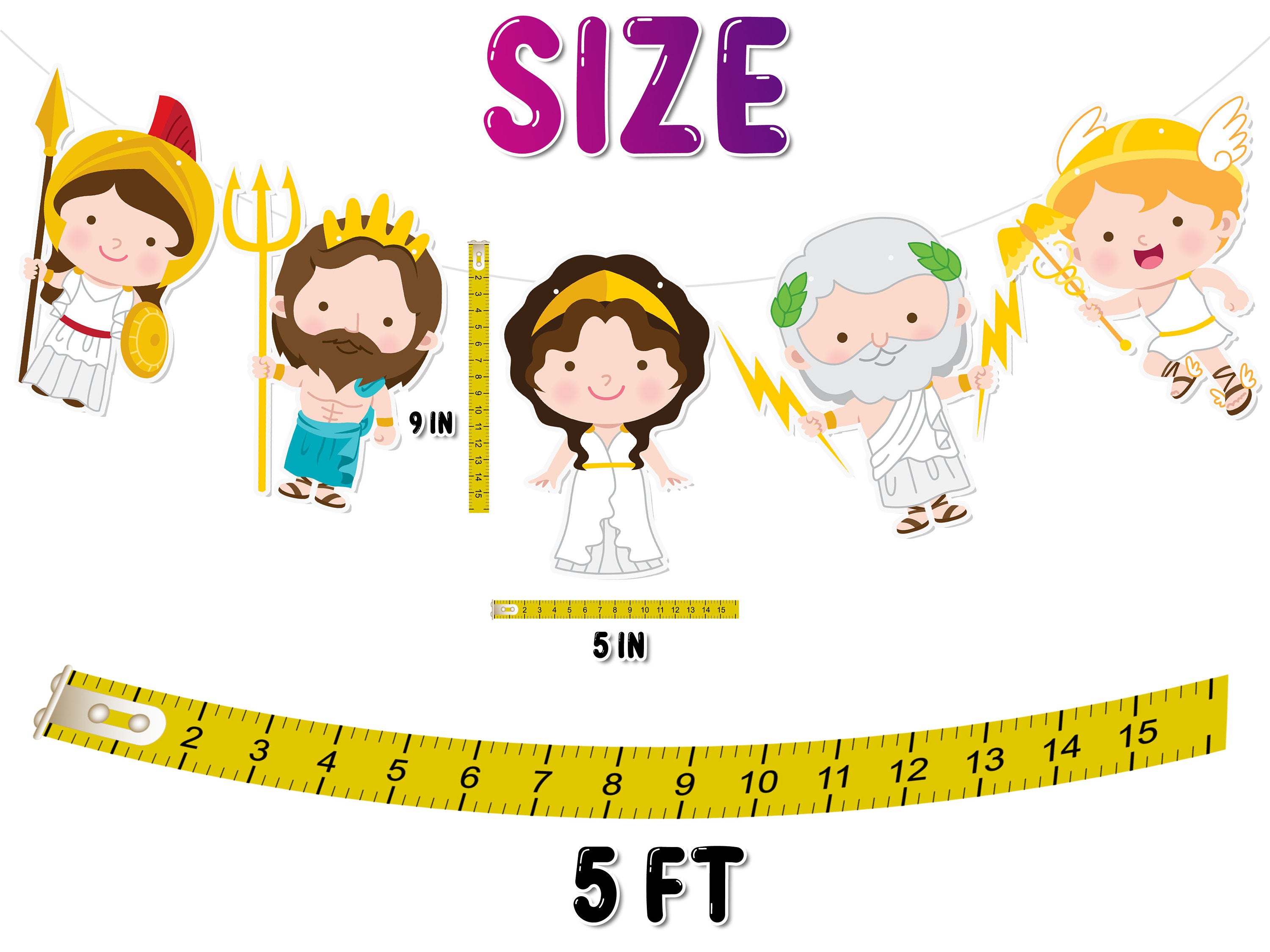 Mythical Greek Gods Cartoon Banner - Educational and Fun Decoration for Kids