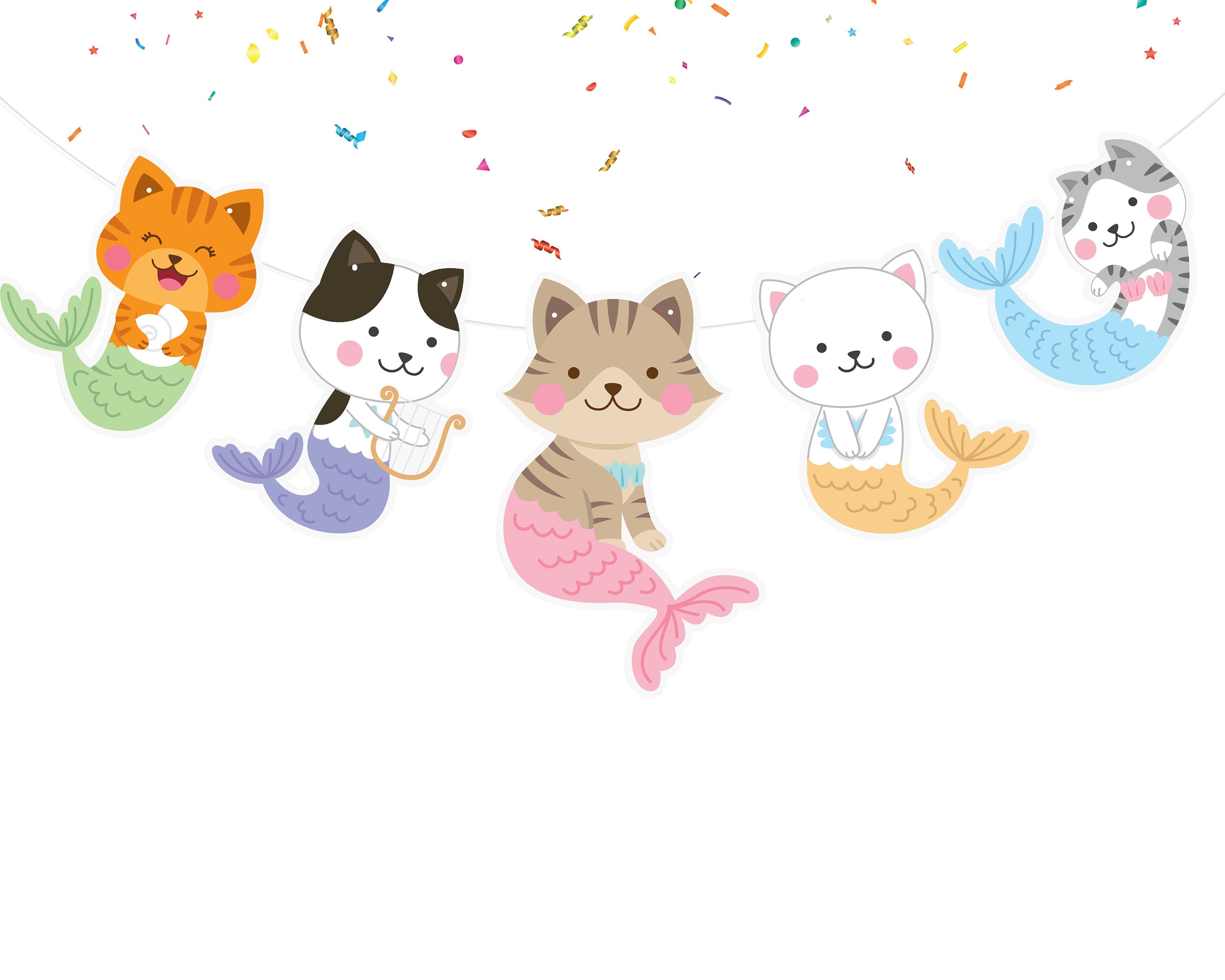Magical Meowmaids Cartoon Banner - Enchanting Sea-Themed Decor for Kids and Cat Lovers