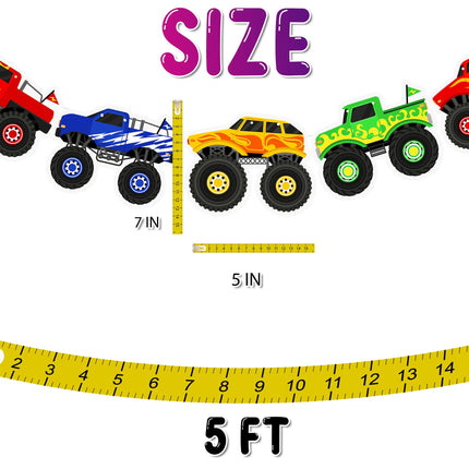 Rumbling Trucks Cartoon Banner - High-Octane Decor for Kids' Bedrooms and Play Areas