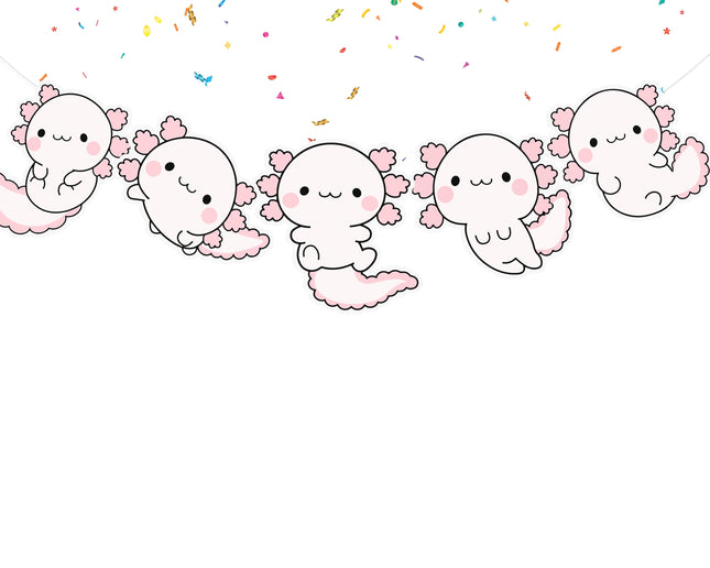 Adorable Axolotl Parade Cartoon Banner - Cute Aquatic Theme Decor