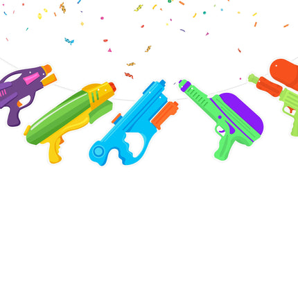 Super Soaker Squad - Colorful Water Gun Cartoon Banner for Summer Parties