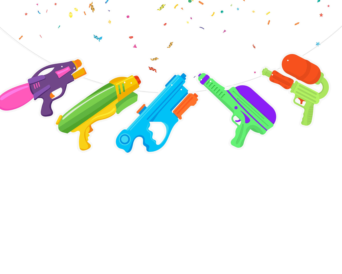 Super Soaker Squad - Colorful Water Gun Cartoon Banner for Summer Parties