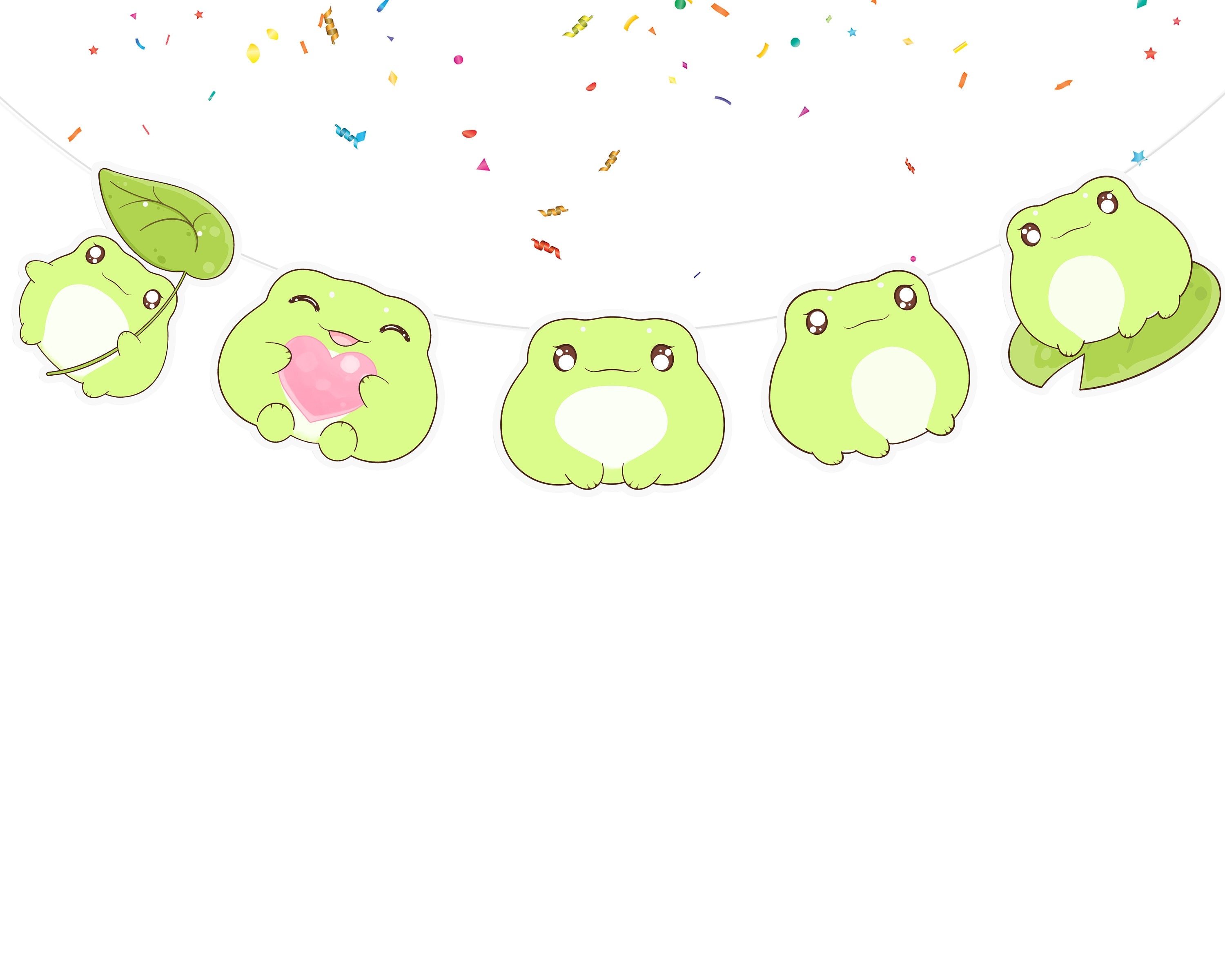 Adorable Kawaii Frog Cartoon Banner for Whimsical Parties and Playful Decor