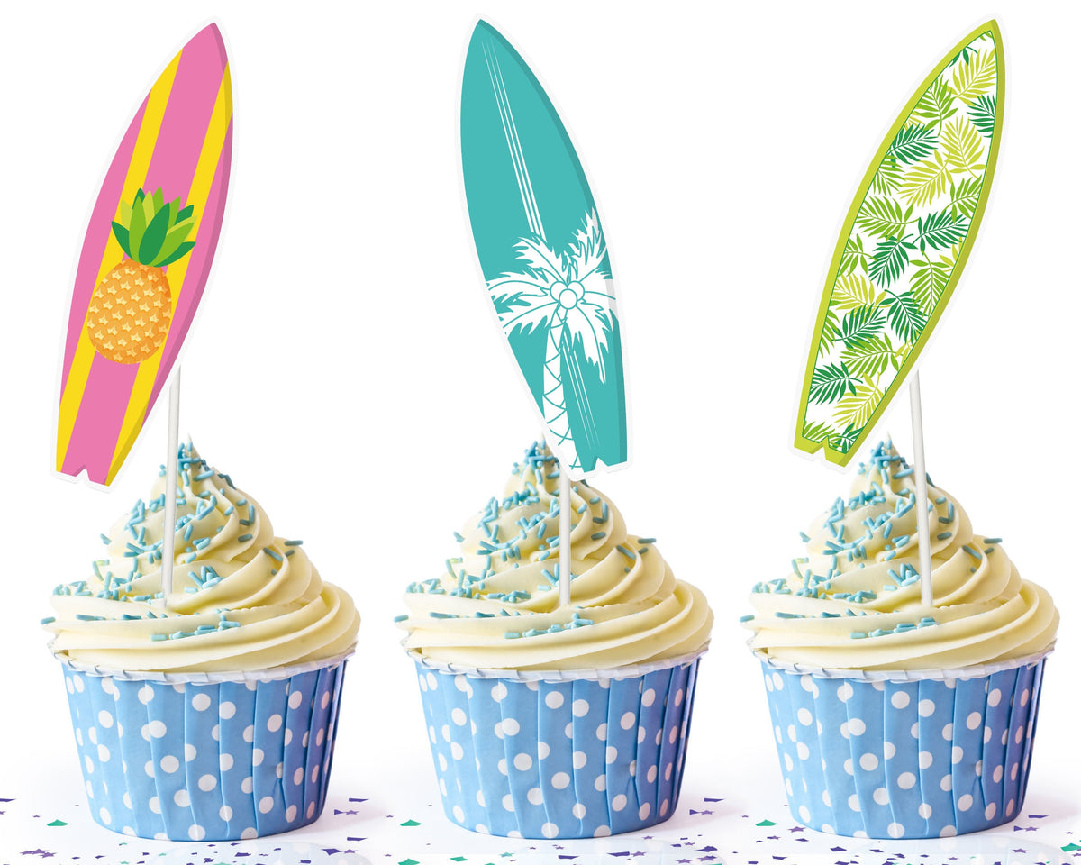 Tropical Surfboard Cupcake Toppers - Ride the Wave to Sweetness