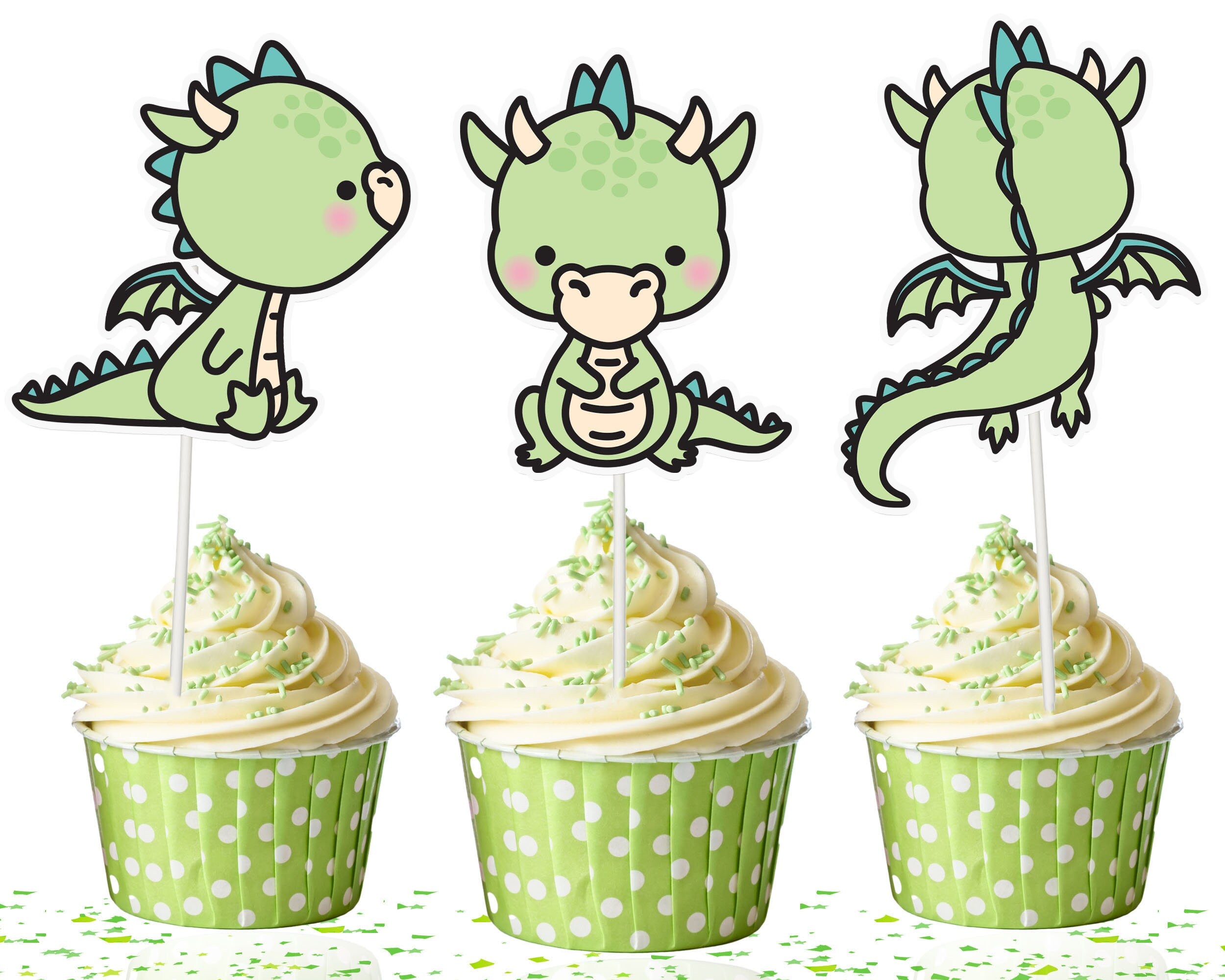 Enchanting Kawaii Dragon Cupcake Toppers - Magical Touch for Parties and Celebrations