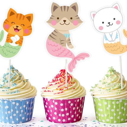 Meowmaid Cupcake Toppers - Purr-fectly Enchanting Decor for Your Sweet Treats