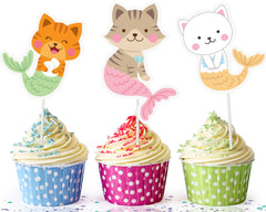 Meowmaid Cupcake Toppers - Purr-fectly Enchanting Decor for Your Sweet Treats