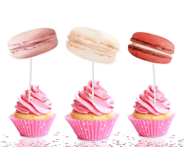 Chic Macaron Cupcake Toppers - Set of 10 Delightful French Patisserie Decorations for Sweet Celebrations
