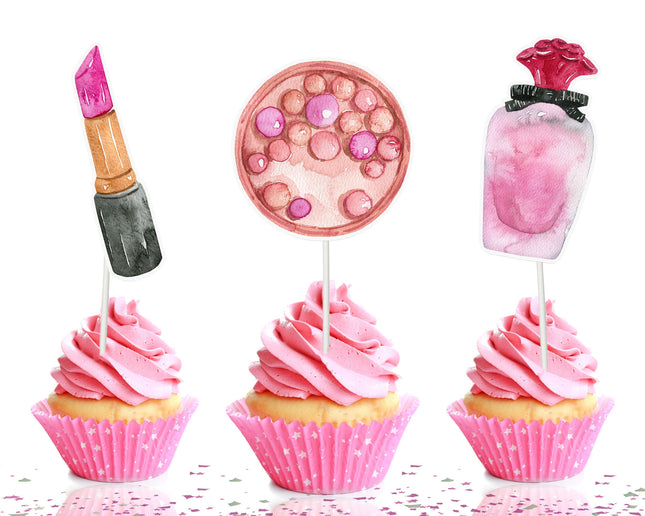 Chic Beauty Makeup Cupcake Toppers - Glam Up Your Celebration!