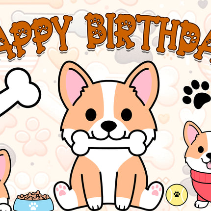 Adorable Corgi Birthday Backdrop 5x3 FT - Perfect Party Decoration for Dog Lovers