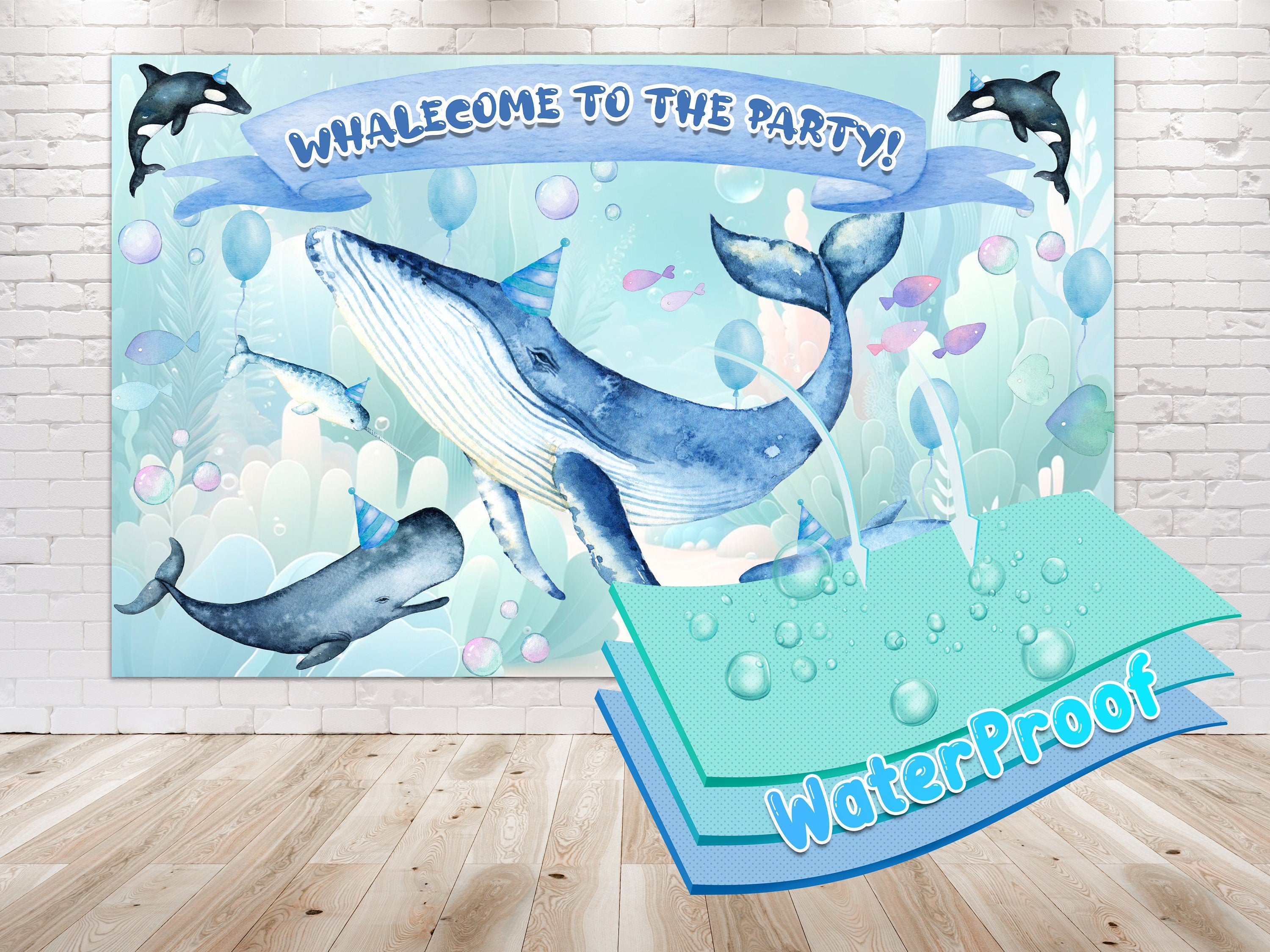 Whalecome to the Party!" Baby Shower Backdrop 5x3 FT - Ocean-Themed Celebration Decor
