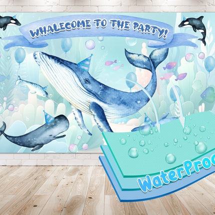 Whalecome to the Party!" Baby Shower Backdrop 5x3 FT - Ocean-Themed Celebration Decor