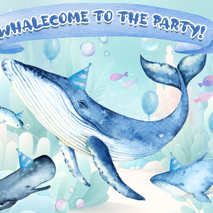 Whalecome to the Party!" Baby Shower Backdrop 5x3 FT - Ocean-Themed Celebration Decor