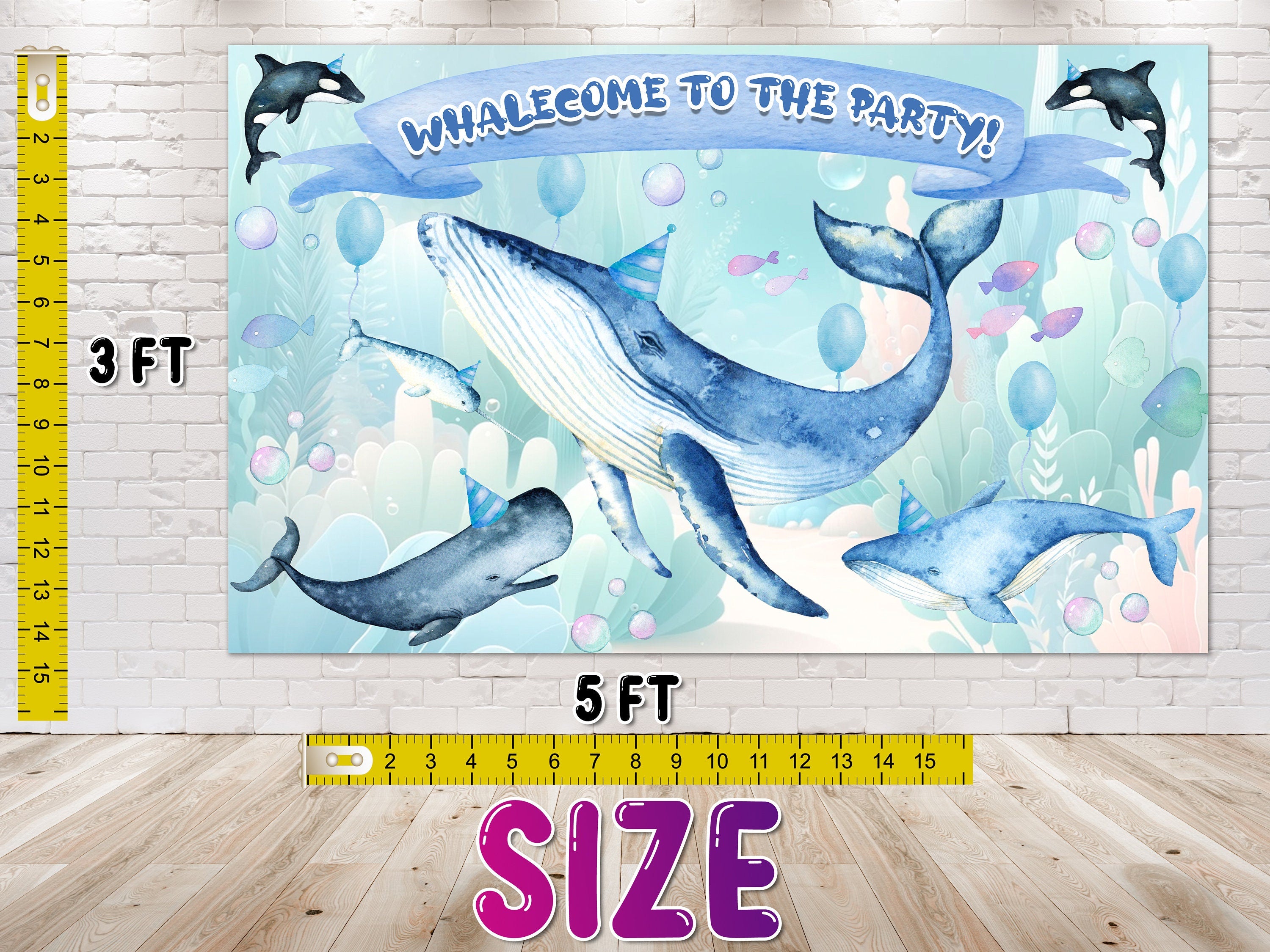 Whalecome to the Party!" Baby Shower Backdrop 5x3 FT - Ocean-Themed Celebration Decor