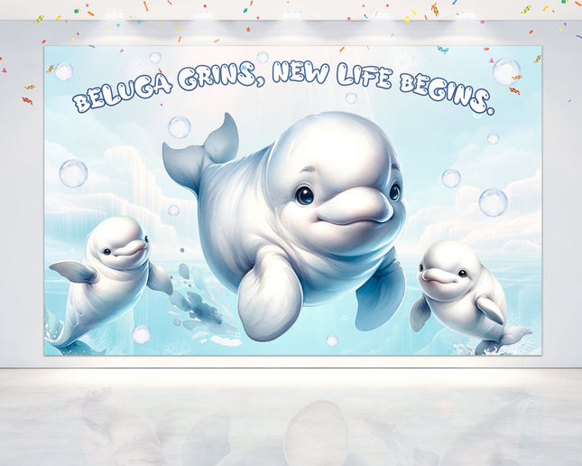 Adorable Beluga Baby Shower Backdrop