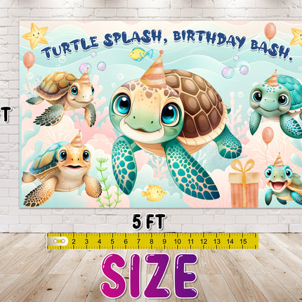 "Turtle Splash, Birthday Bash!" Backdrop 5x3 FT - Dive into the Fun!