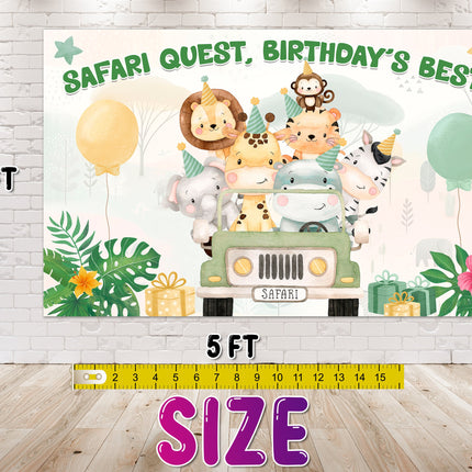 Enchanting Safari Animals Birthday Backdrop 5x3 FT