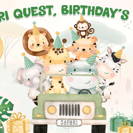 Enchanting Safari Animals Birthday Backdrop 5x3 FT