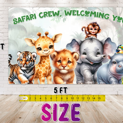 Charming Safari Baby Shower Backdrop 5x3 FT