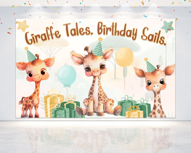 Joyful Giraffe Tales Birthday Backdrop