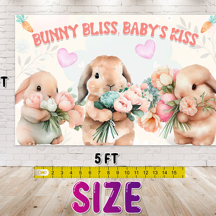 Sweet Bunny Bliss Baby Shower Backdrop 5x3 FT