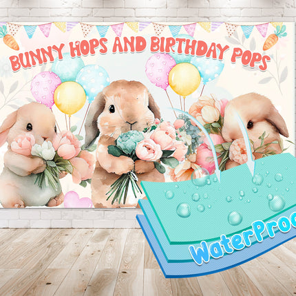 Cheerful Bunny Hops Birthday Backdrop 5x3 FT