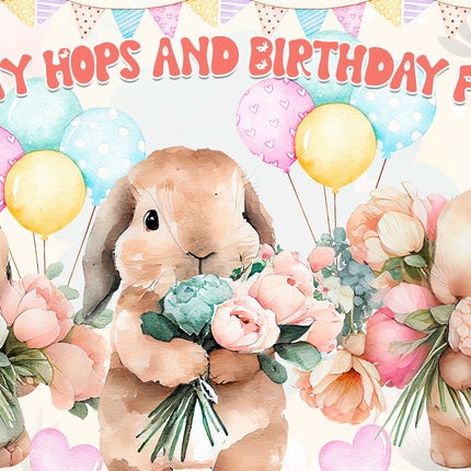 Cheerful Bunny Hops Birthday Backdrop 5x3 FT