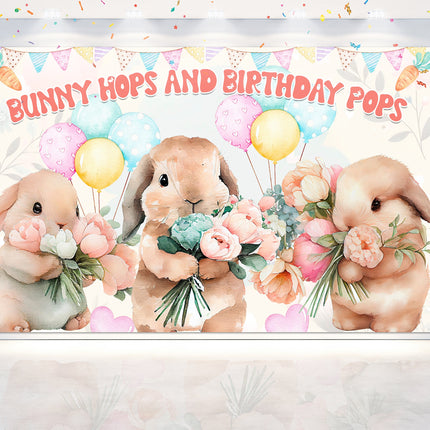 Cheerful Bunny Hops Birthday Backdrop
