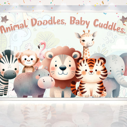 Charming Animal Doodles Baby Shower Backdrop