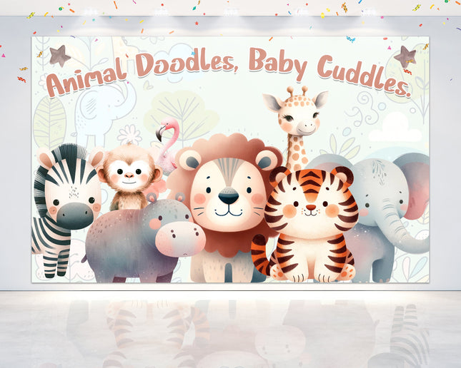 Charming Animal Doodles Baby Shower Backdrop