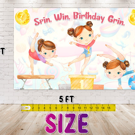 Acrobatic Baby Shower Backdrop 5x3 FT - Spin, Win, Birthday Grin