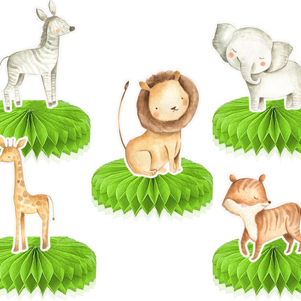 Joyful Jungle Animals Honeycomb Party Decorations - Set of 5