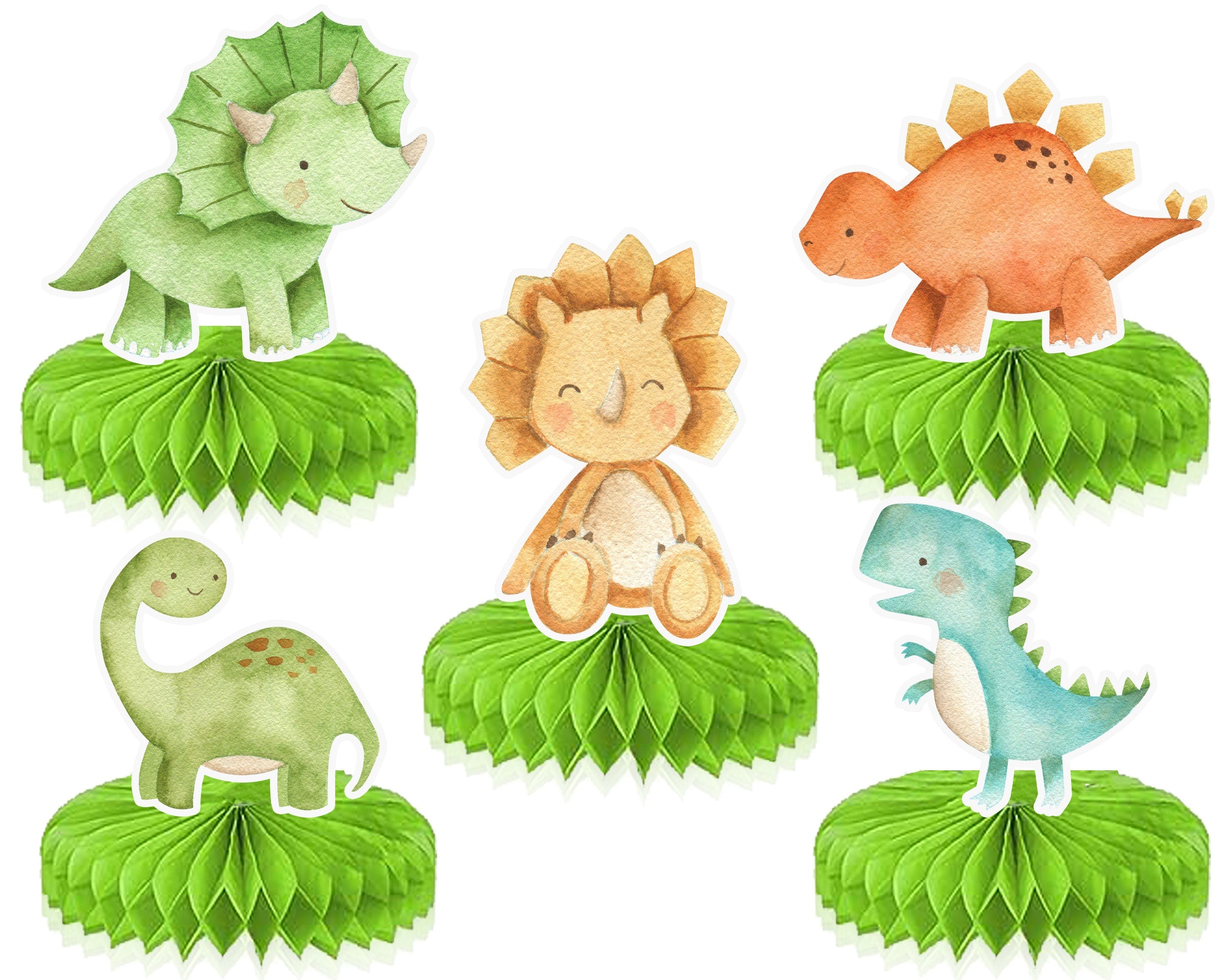 Dino-Mite Honeycomb Decorations - 5pcs Prehistoric Party Centerpieces