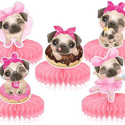 Paw-fect Pug Honeycomb Decorations - 5pcs Adorable Dog Party Centerpieces