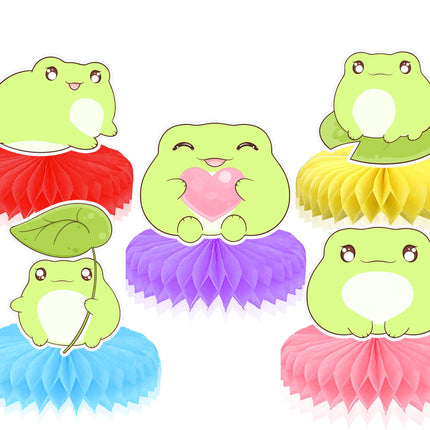 Charming Frog Honeycomb Party Set - 5pcs Whimsical Table Decorations
