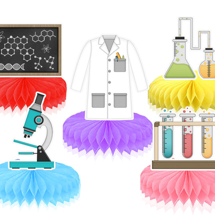 5-Piece Vibrant Science Lab Honeycomb Decor Set for Educational Parties