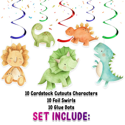 Prehistoric Dinosaur Party Swirls - 10pcs Mesozoic Hanging Decorations Set
