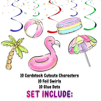Splashy Pool Party Swirl Decorations - Tropical Poolside Hanging Whirls for Summertime Fun