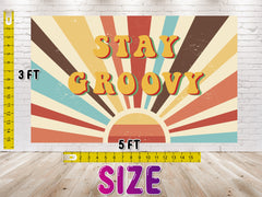 "Stay Groovy" Baby Shower Backdrop 5x3 FT - Retro 70s Themed Party Decor