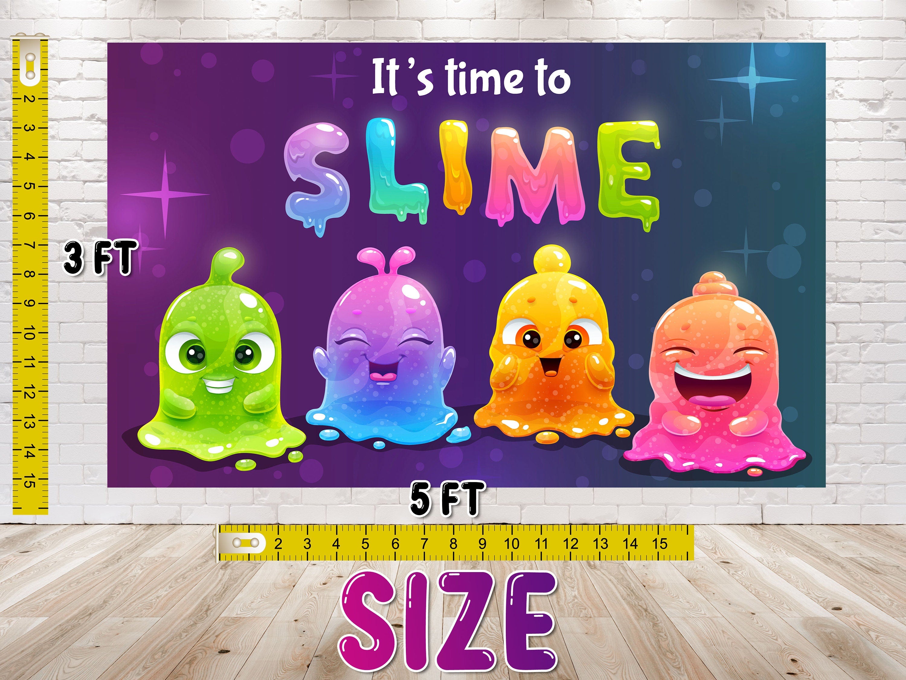 "It's Time to Slime" Baby Shower Backdrop 5x3 FT - Colorful Slime Party Decor