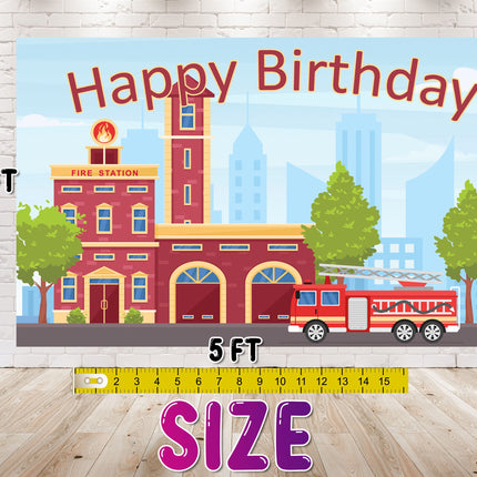 Firefighter Birthday" Backdrop 5x3 FT - Ignite the Celebration with Heroic Flair!