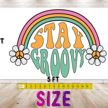 Stay Groovy Baby Shower Backdrop 5x3 FT - Retro Rainbow and Daisy Banner