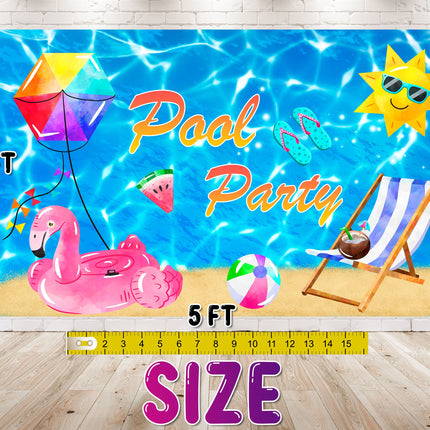 Pool Party Birthday Backdrop 5x3 FT - Fun Summer Beach Banner