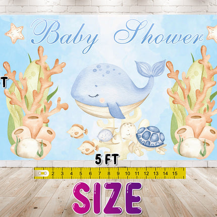 Under the Sea Baby Shower Backdrop 5x3 FT - Cute Ocean Theme Banner