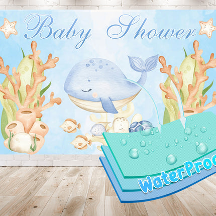 Under the Sea Baby Shower Backdrop 5x3 FT - Cute Ocean Theme Banner