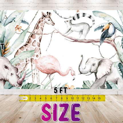 Safari Animals Baby Shower Backdrop 5x3 FT