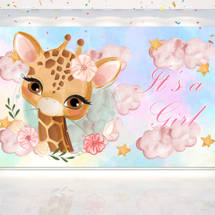 Jungle Animals Giraffe Baby Shower Backdrop