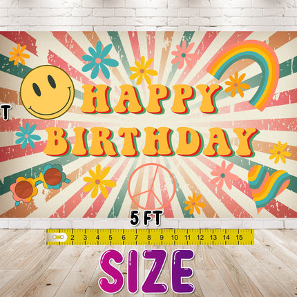 Groovy Birthday Backdrop 5x3 FT - Retro 70s Happy Birthday Banner