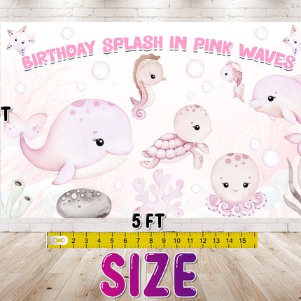 Pink Ocean Birthday Backdrop 5x3 FT